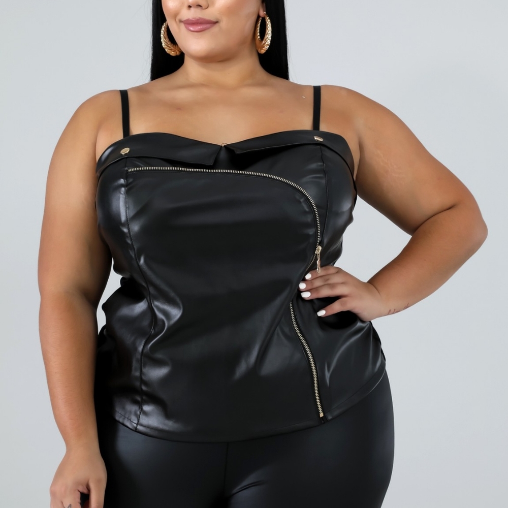 Black leather gigi top PLUS SIZE